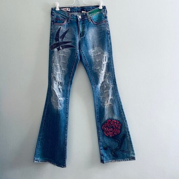 Red Engine painted flare jeans - Picture 2 of 12